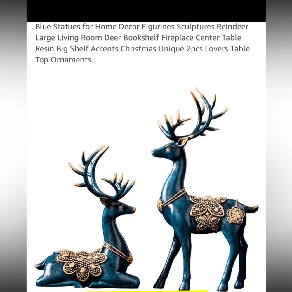 Blue Reindeer Figurine Set for Home Decor
